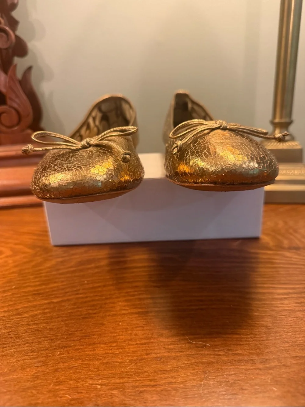 Coach Lonnie Metallic Gold Crackle Ballet Flats with Bow Size 10